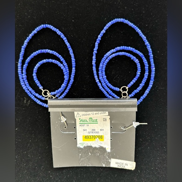 Bright Blue Seed Bead Pierced Earrings 3" Long Including Hook New With Tags. - Picture 3 of 3